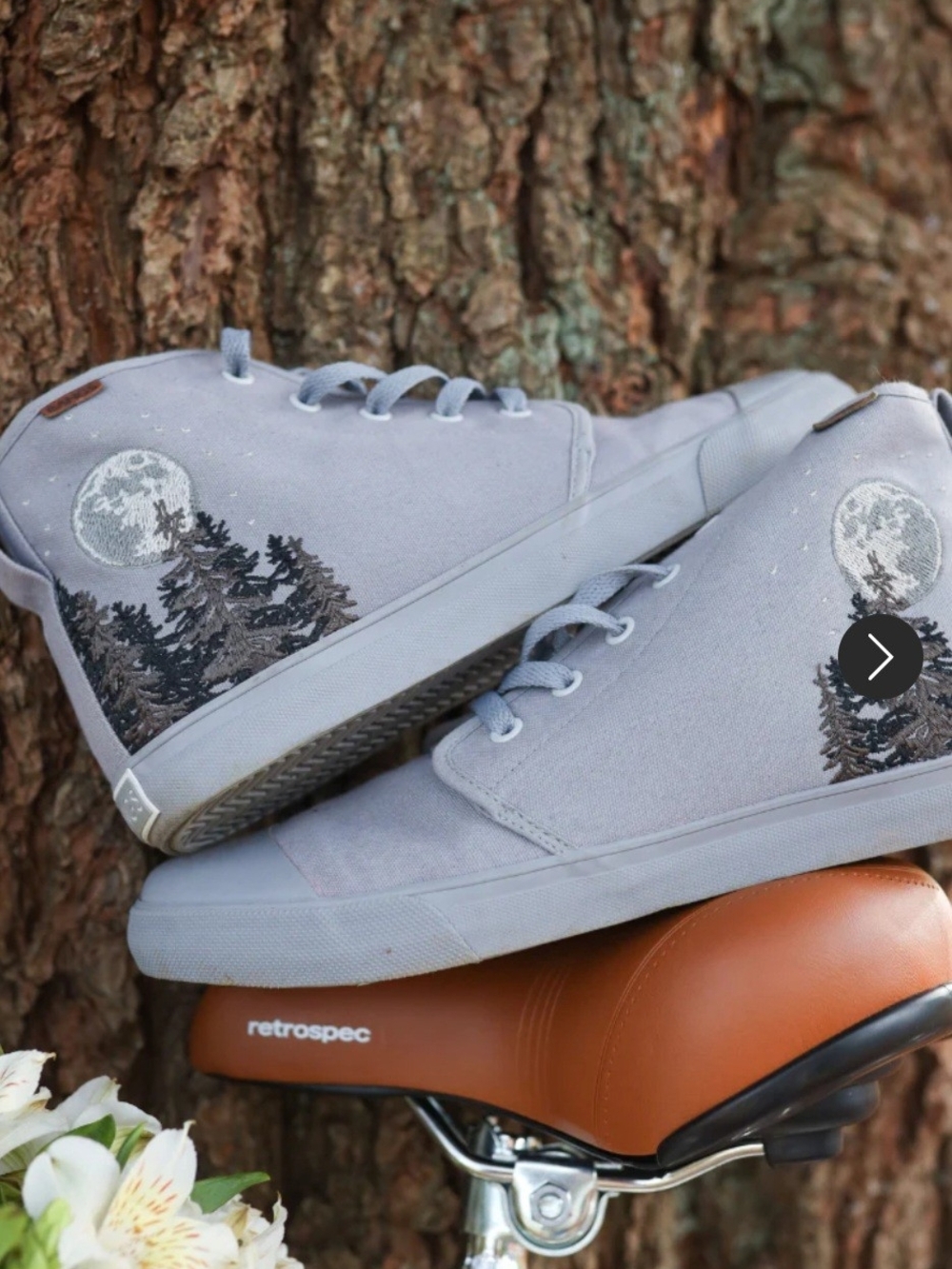 Gray-blue High-Top Sneakers with Moon & Pine Tree Artwork